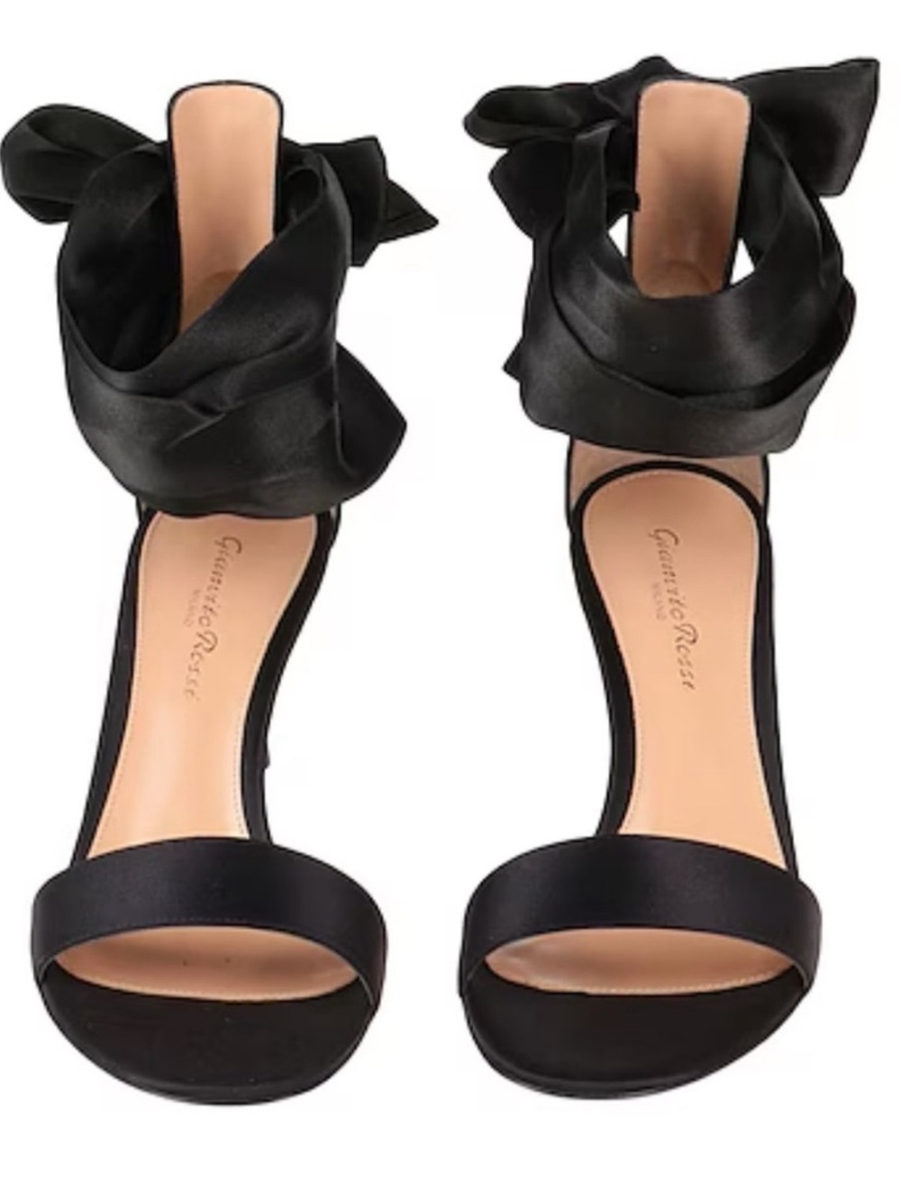 Gianvito Rossi Gala Black Satin Ankle Wrap Stiletto Sandals Heels 38